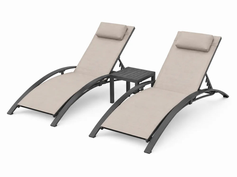 Ensemble de chaises longues extérieures en métal et textilène sable