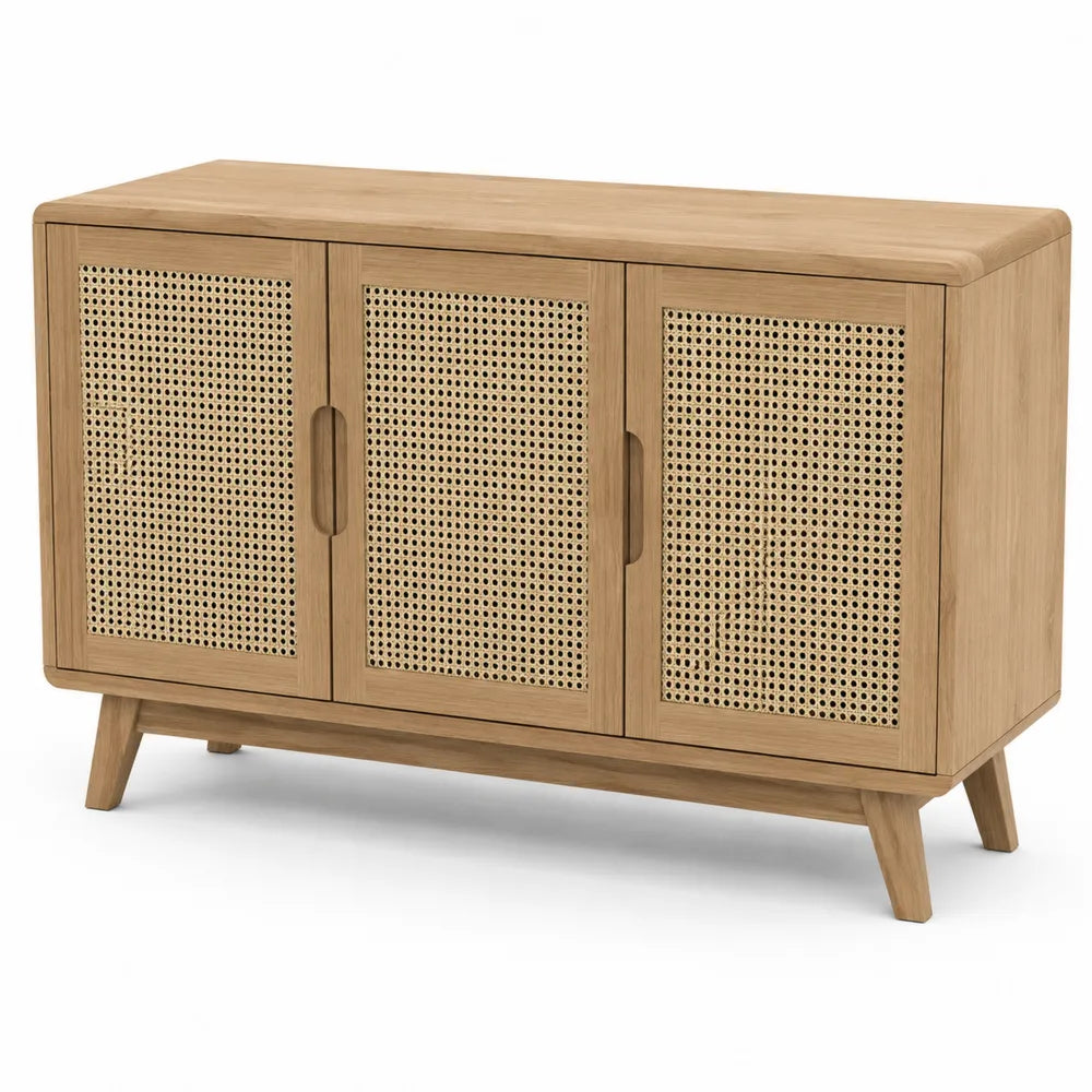 Buffet en bois de chêne avec portes en cannage rotin