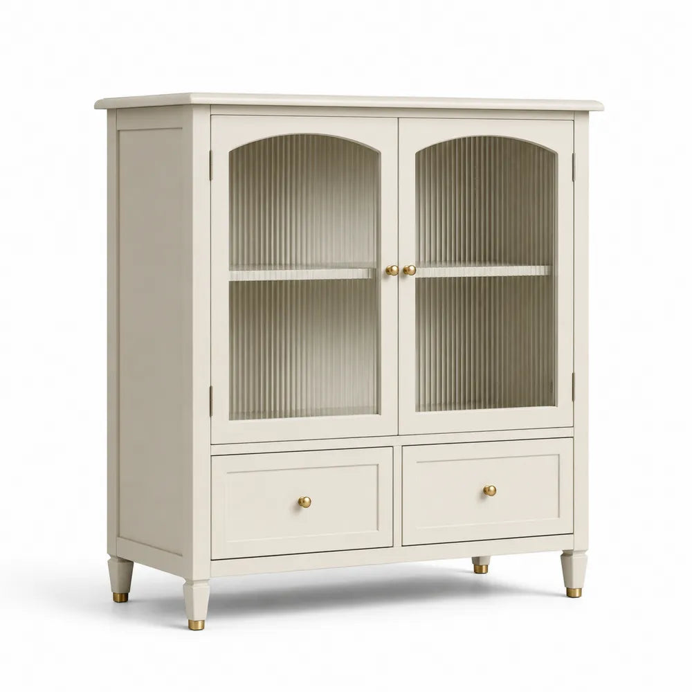 Armoire en bois avec portes en verre et tiroirs 120x40x140cm