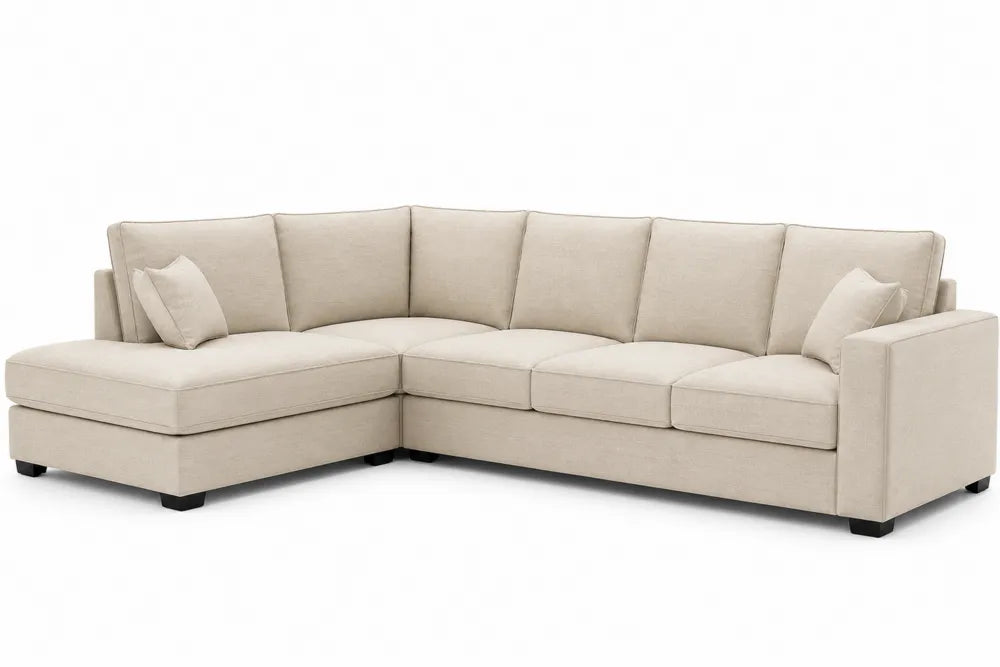Canapé d'angle en tissu beige 5 places avec méridienne