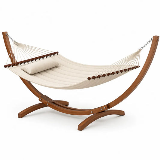 Hamac en Bois avec Structure en Bois et Coussin Beige