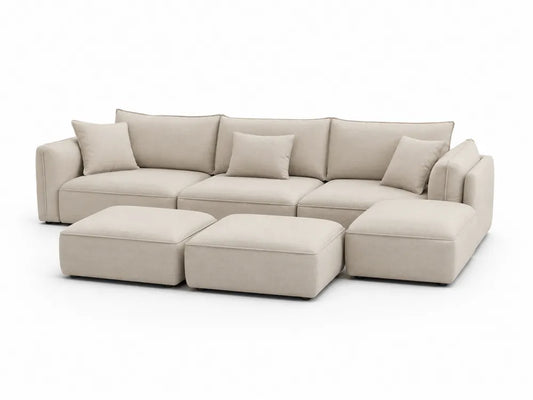Canapé modulaire en tissu beige avec repose-pieds