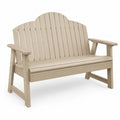 Banc de jardin en plastique beige avec dossier et accoudoirs