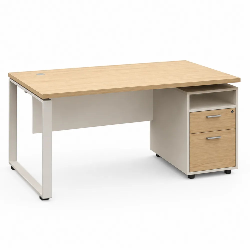 Bureau en métal et bois avec caisson intégré 150x75x75 cm