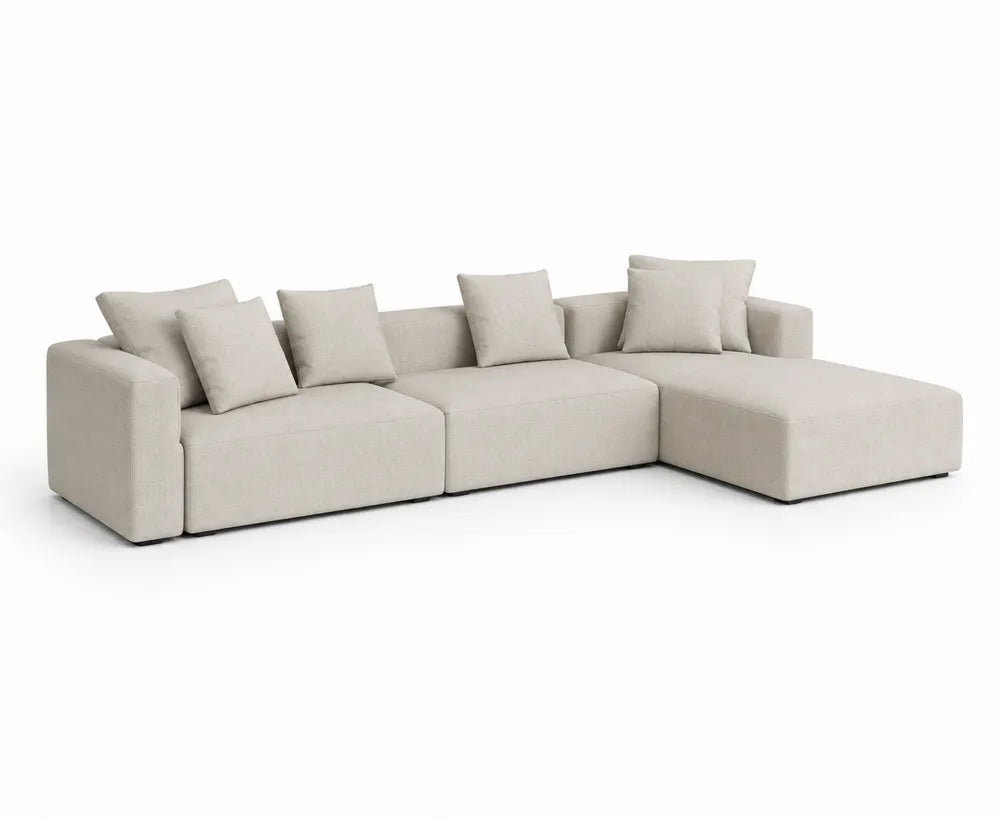Canapé modulaire en tissu polyester beige 4 places avec méridienne