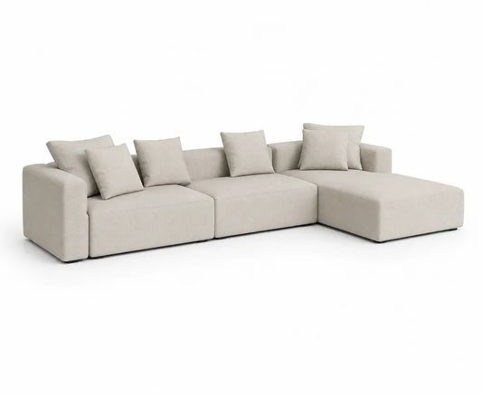 Canapé modulaire en tissu polyester beige 4 places avec méridienne