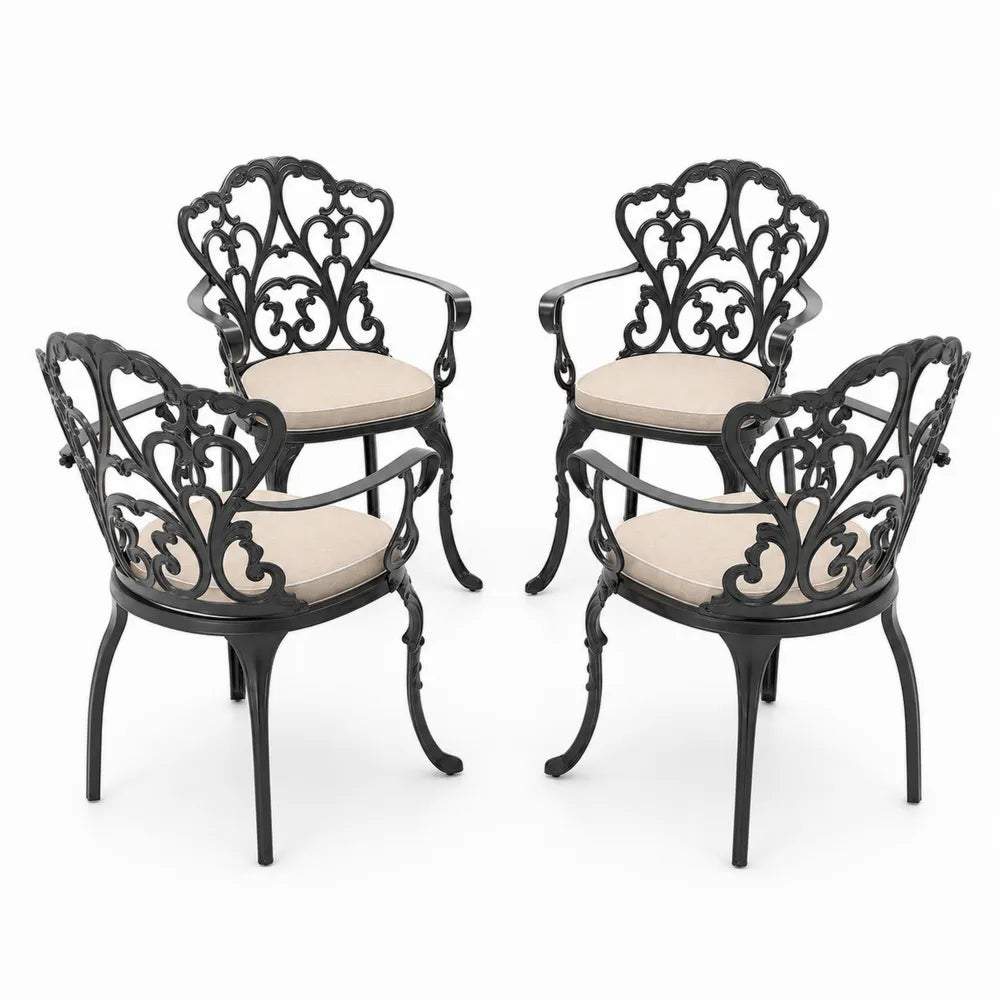 Lot de 4 chaises de jardin en aluminium avec coussins en polyester, noir et beige