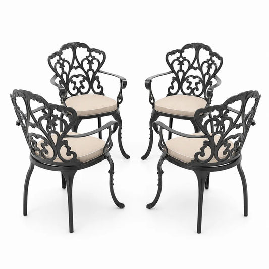 Lot de 4 chaises de jardin en aluminium avec coussins en polyester, noir et beige