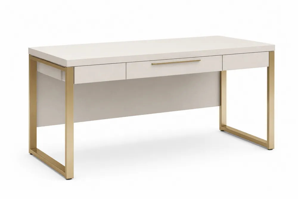 Bureau en bois et métal crème avec tiroir 140x60x75 cm