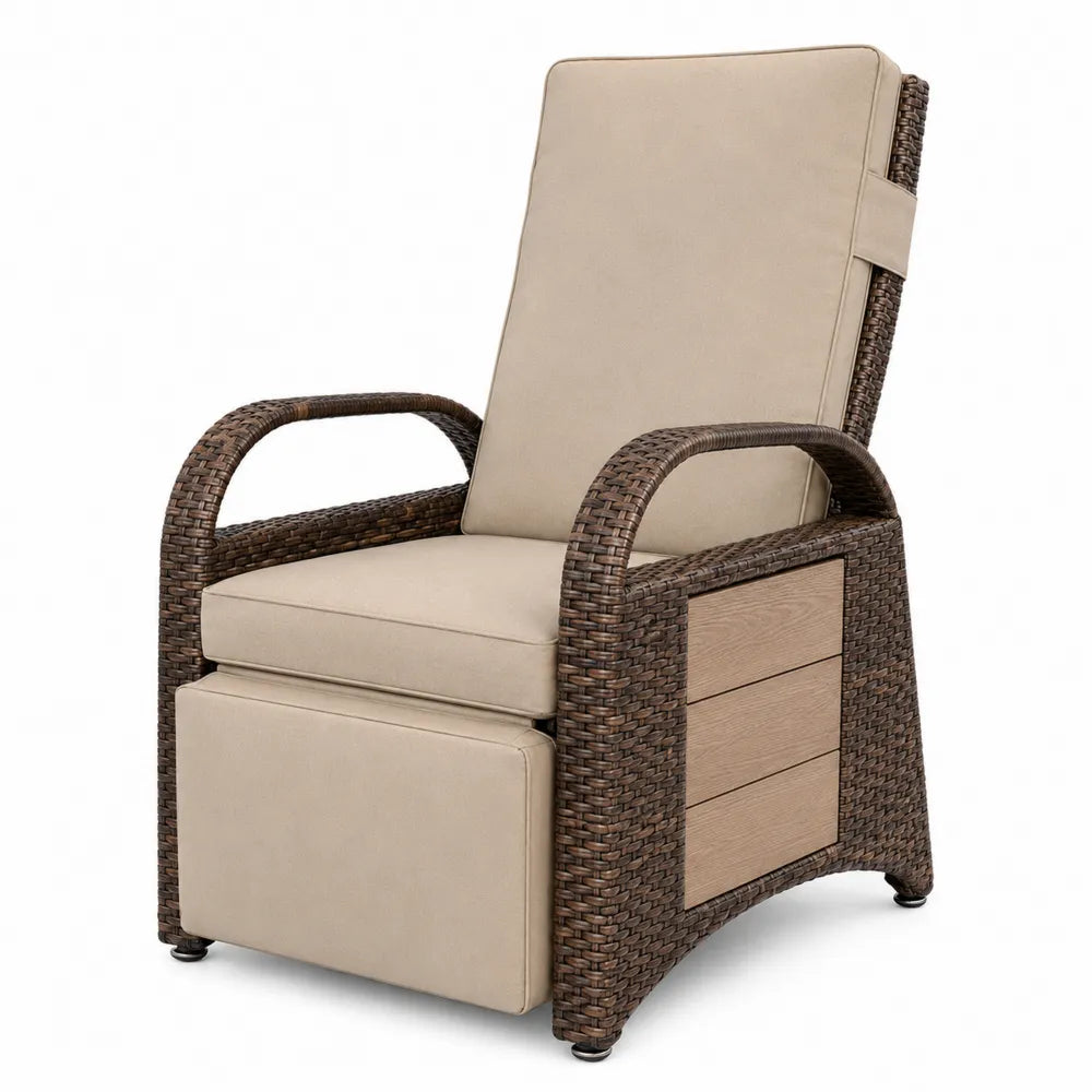 Chaise d'extérieur en résine tressée avec coussins en polyester beige