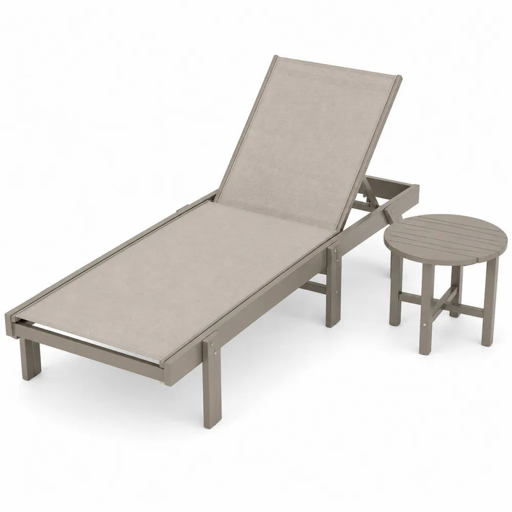Chaise longue en aluminium et tissu avec table d'appoint beige 200 cm