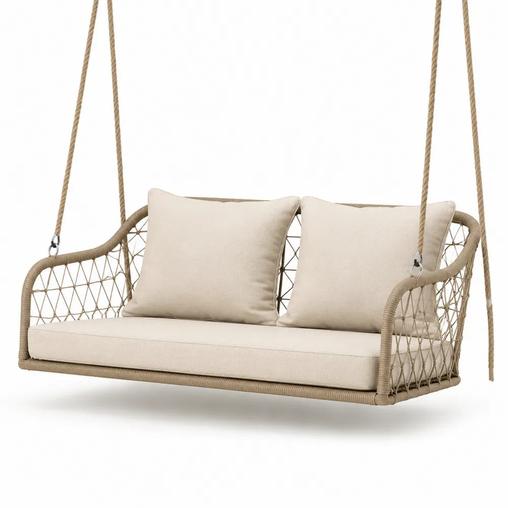 Balancelle d'extérieur en corde et polyester beige 180x80x60 cm